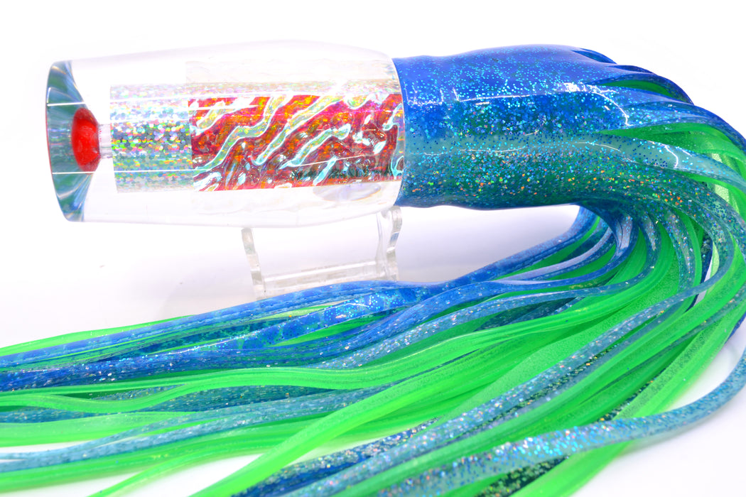 Aloha Lures Silver Rainbow Ice Dichro Kona Mongo 14" 12.5oz Skirted Blue Dots/Green