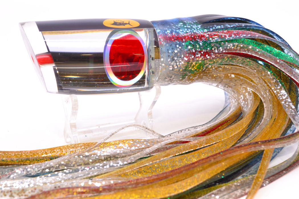 Aloha Lures Clear Mirrored Black Back Red Eyes Infant Smash Bait 10" 8oz Skirted Evil