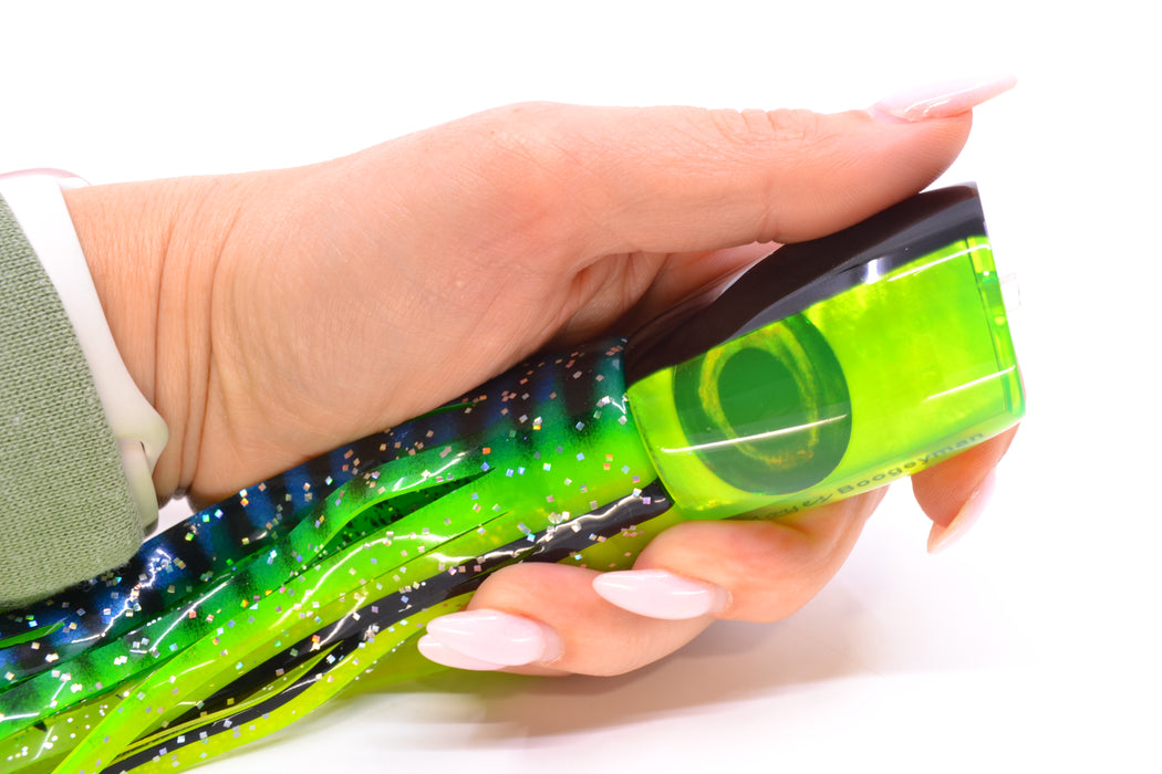 Moyes Lures Chartreuse MOP Black Back Taxi Eyes Boogeyman 12" 7oz Skirted