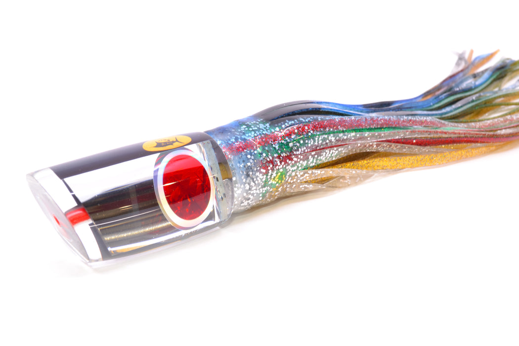 Aloha Lures Clear Mirrored Black Back Red Eyes Infant Smash Bait 10" 8oz Skirted Evil