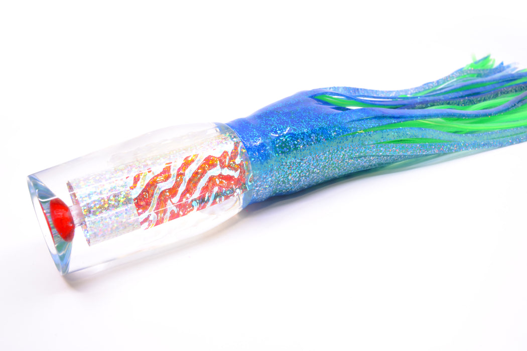 Aloha Lures Silver Rainbow Ice Dichro Kona Mongo 14" 12.5oz Skirted Blue Dots/Green