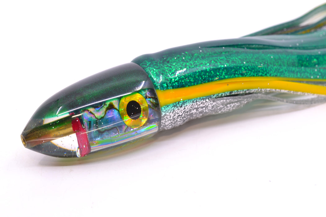Bomboy Lures Blue-Purple Abalone Green Back Baby Bomb 9" 5oz Skirted Green-Yellow-Silver