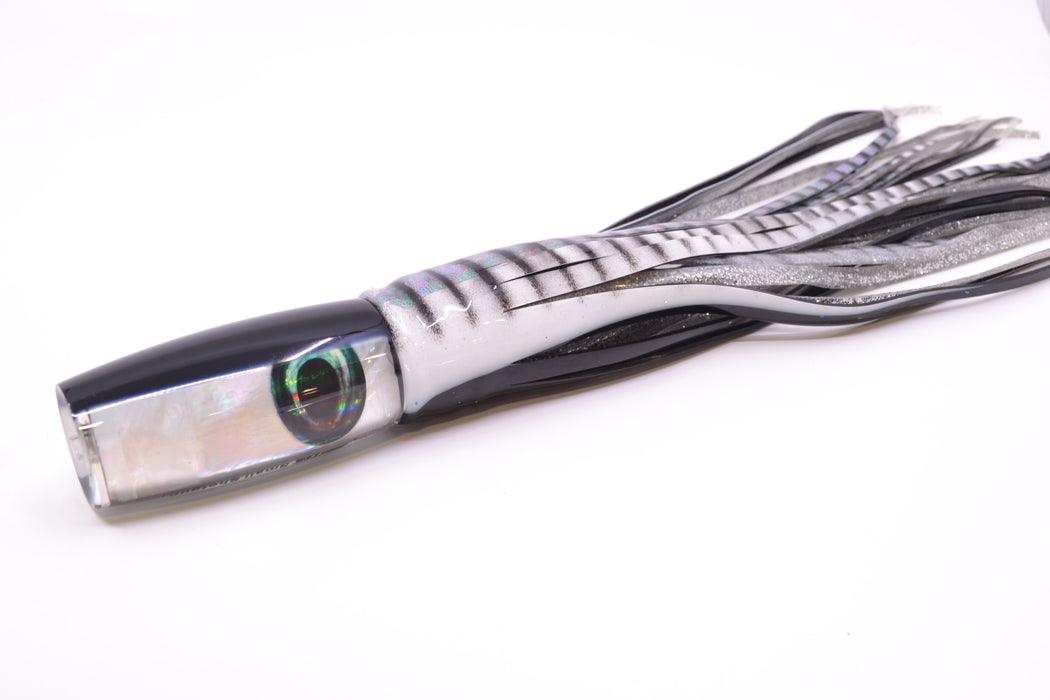 Moyes Lures White MOP Black Back Small Shotgun 9" 4oz Skirted Black Stripes *SCRATCHED*