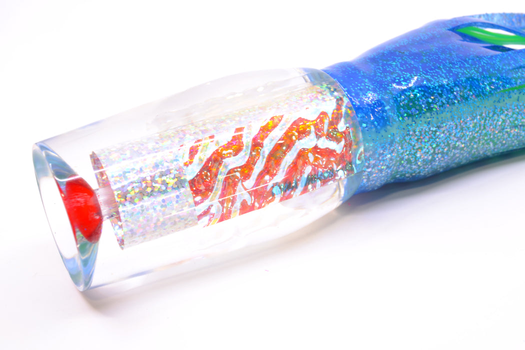 Aloha Lures Silver Rainbow Ice Dichro Kona Mongo 14" 12.5oz Skirted Blue Dots/Green