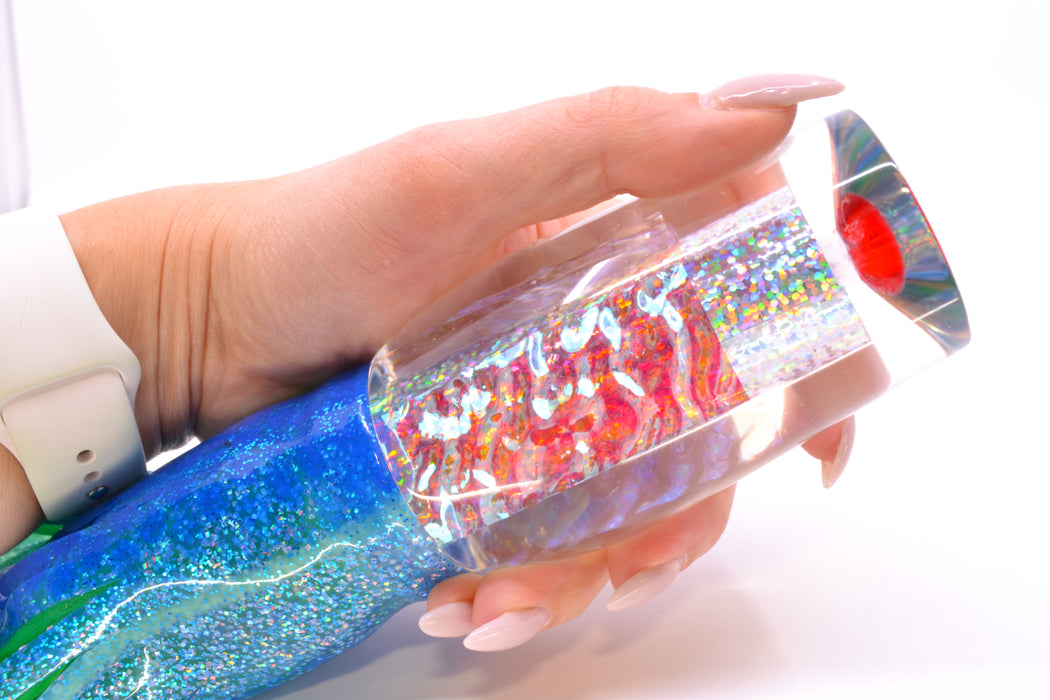 Aloha Lures Silver Rainbow Ice Dichro Kona Mongo 14" 12.5oz Skirted Blue Dots/Green