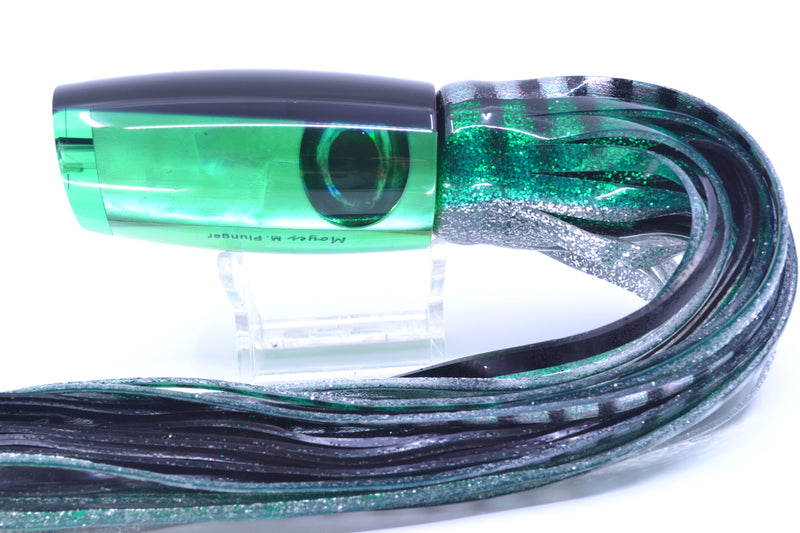 Moyes Lures Green MOP Black Back Taxi Eyes Medium Plunger 12" 7.5oz Skirted Green Aurora GZE