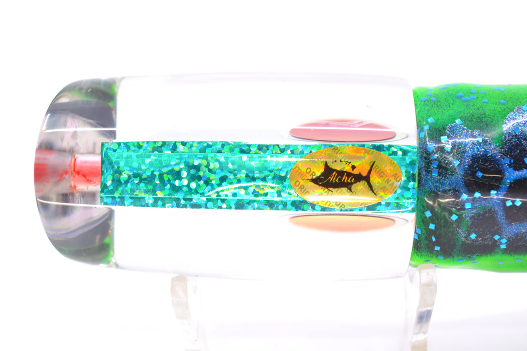 Aloha Lures Clear Mirrored Green Back Infant Smash Bait 10" 8oz Skirted Black Dots