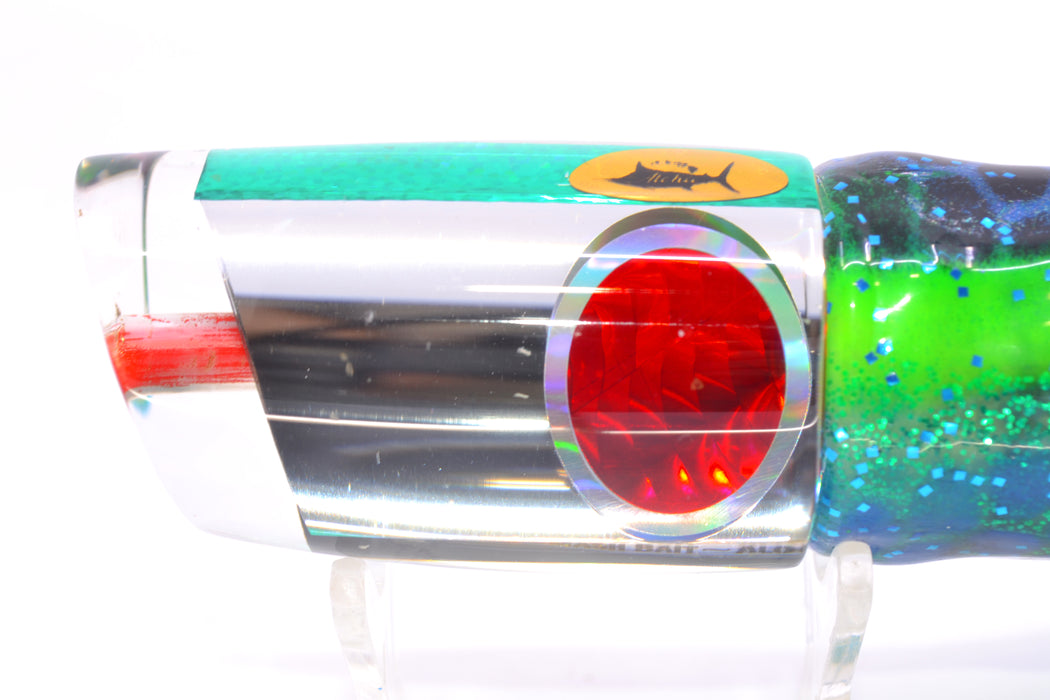 Aloha Lures Clear Mirrored Green Back Infant Smash Bait 10" 8oz Skirted Black Dots