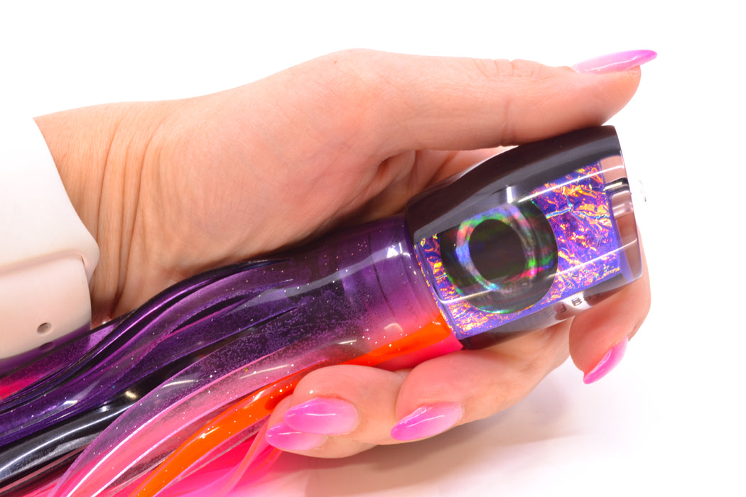 Moyes Lures Pink-Purple Dichro Black Back Taxi Eyes Medium J-Boy 12" 7oz Skirted