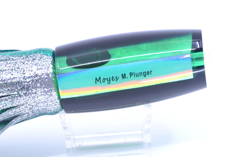 Moyes Lures Green MOP Black Back Taxi Eyes Medium Plunger 12" 7.5oz Skirted Green Aurora GZE