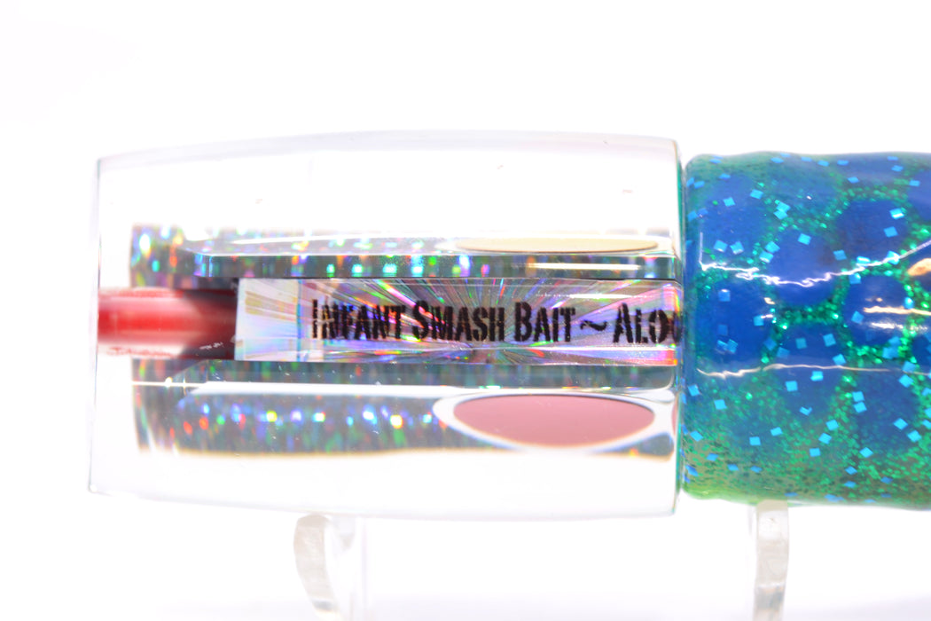 Aloha Lures Clear Mirrored Green Back Infant Smash Bait 10" 8oz Skirted Black Dots