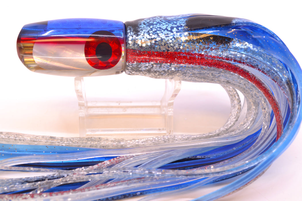 Coggin Lures White MOP Blue-Red Back 4-Hole Hualalai Tado Scoop 7" 3oz Skirted Evil