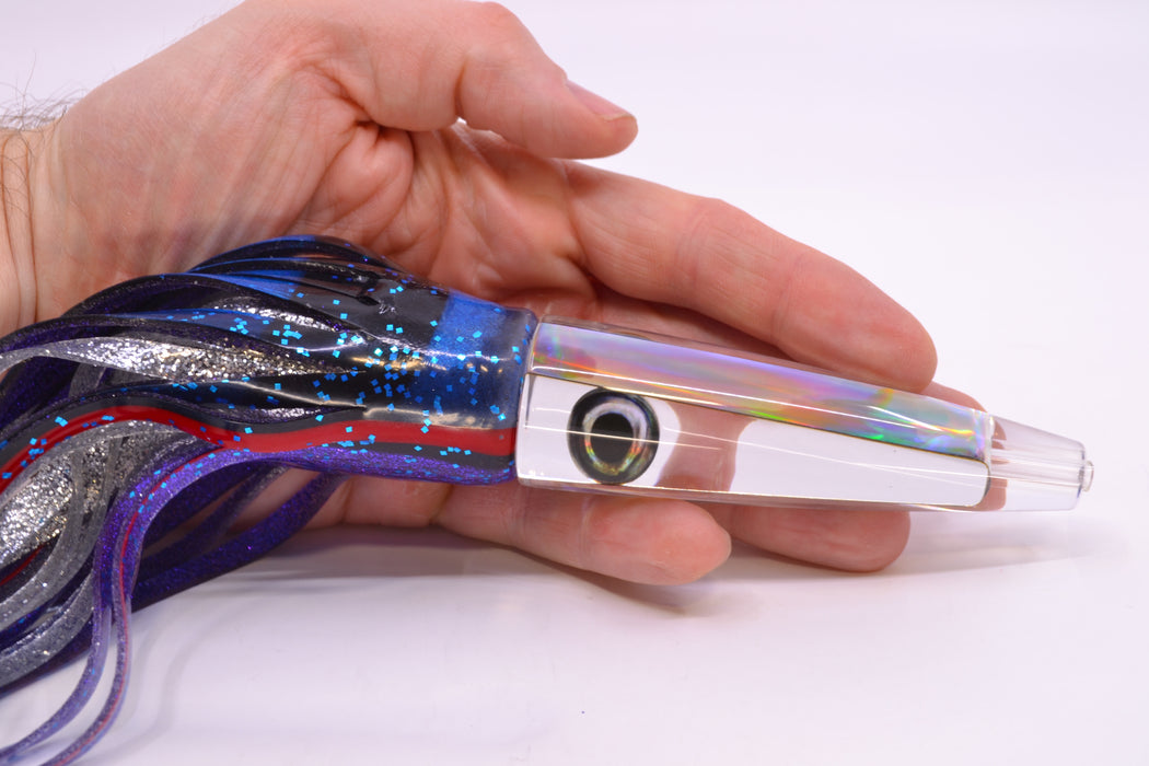 Moyes Lures Clear Mirrored Taxi Eyes Ono Rocket 9" 8oz Skirted Black & Blue Bars-Purple GZE