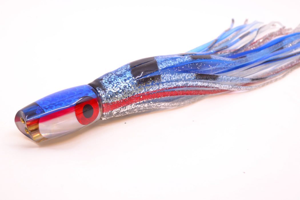 Coggin Lures White MOP Blue-Red Back 4-Hole Hualalai Tado Scoop 7" 3oz Skirted Evil