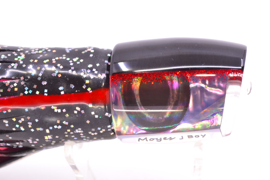 Moyes Lures Rainbow MOP Black-Red Back Taxi Eyes Medium J-Boy 12" 7oz Skirted Black