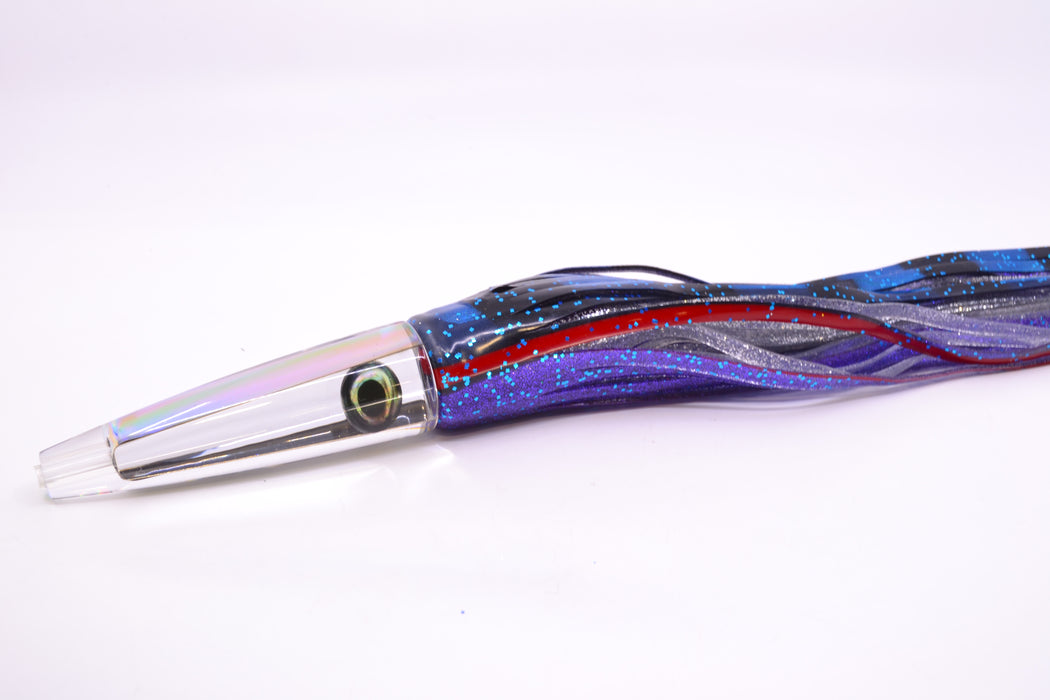 Moyes Lures Clear Mirrored Taxi Eyes Ono Rocket 9" 8oz Skirted Black & Blue Bars-Purple GZE