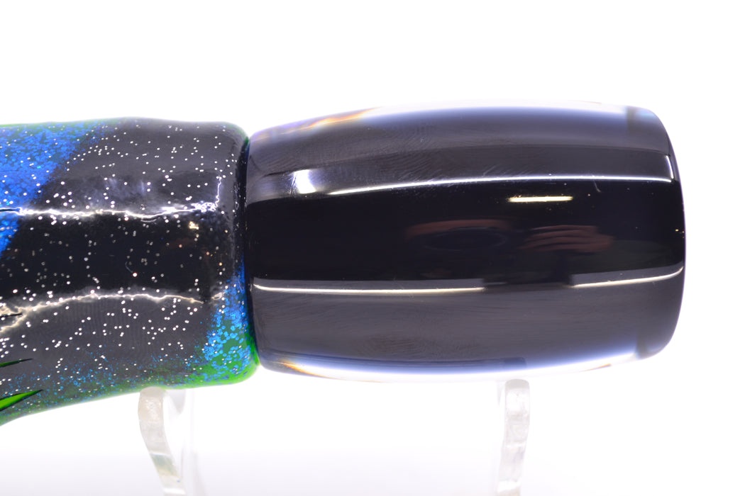 Moyes Lures Blue-Green Oil Slick Black Back Taxi Eyes Boogeyman 12" 7oz Skirted