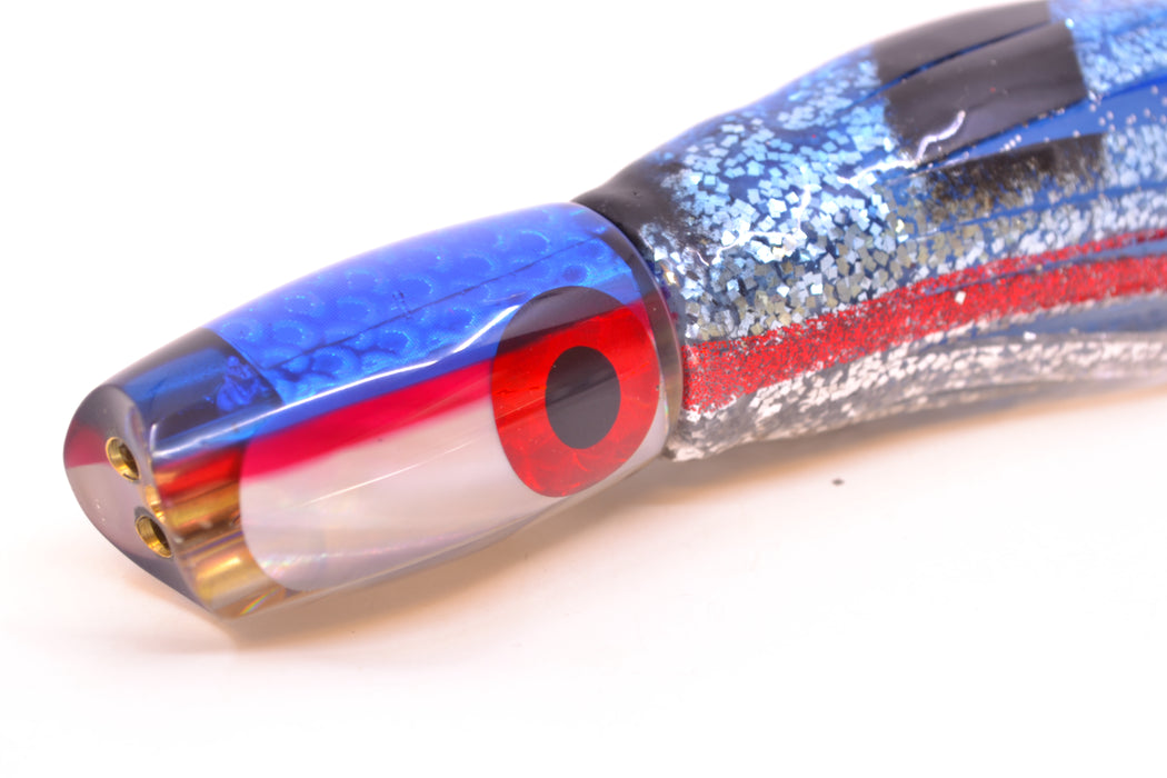 Coggin Lures White MOP Blue-Red Back 4-Hole Hualalai Tado Scoop 7" 3oz Skirted Evil