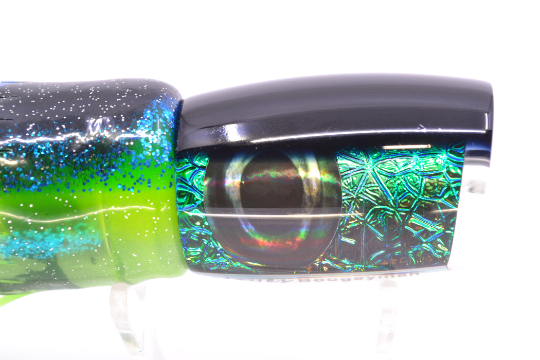 Moyes Lures Blue-Green Oil Slick Black Back Taxi Eyes Boogeyman 12" 7oz Skirted