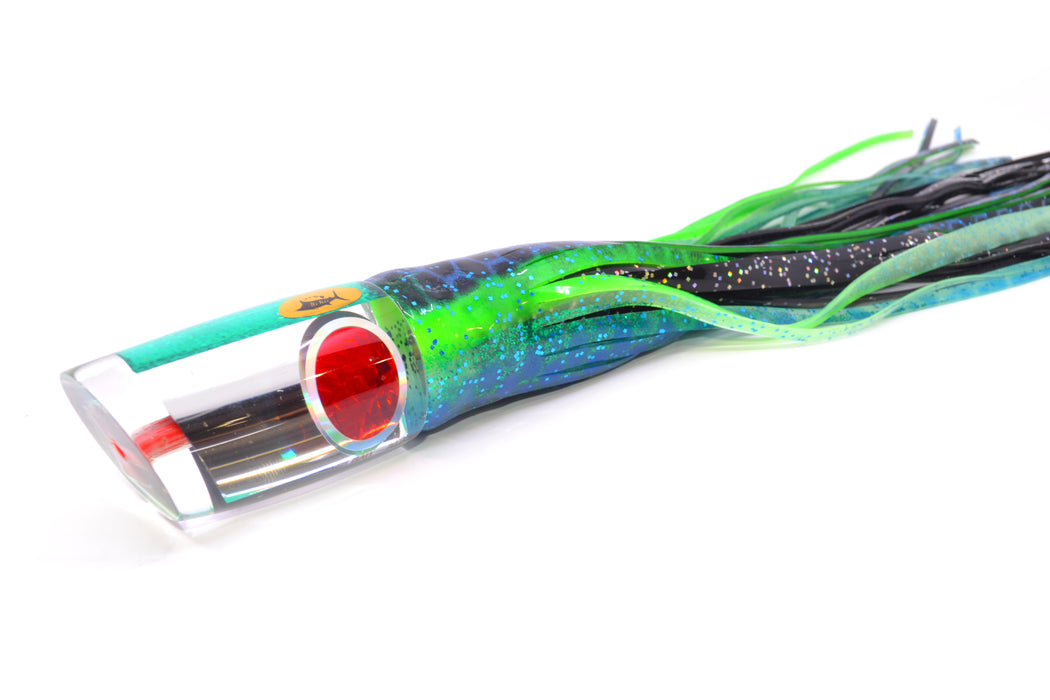 Aloha Lures Clear Mirrored Green Back Infant Smash Bait 10" 8oz Skirted Black Dots