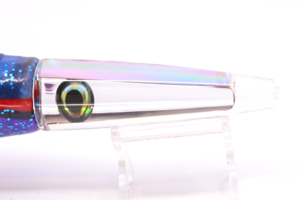 Moyes Lures Clear Mirrored Taxi Eyes Ono Rocket 9" 8oz Skirted Black & Blue Bars-Purple GZE