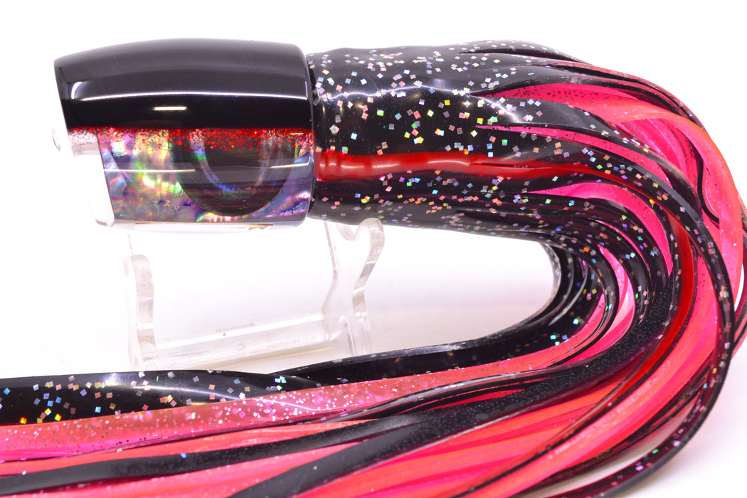 Moyes Lures Rainbow MOP Black-Red Back Taxi Eyes Medium J-Boy 12" 7oz Skirted Black