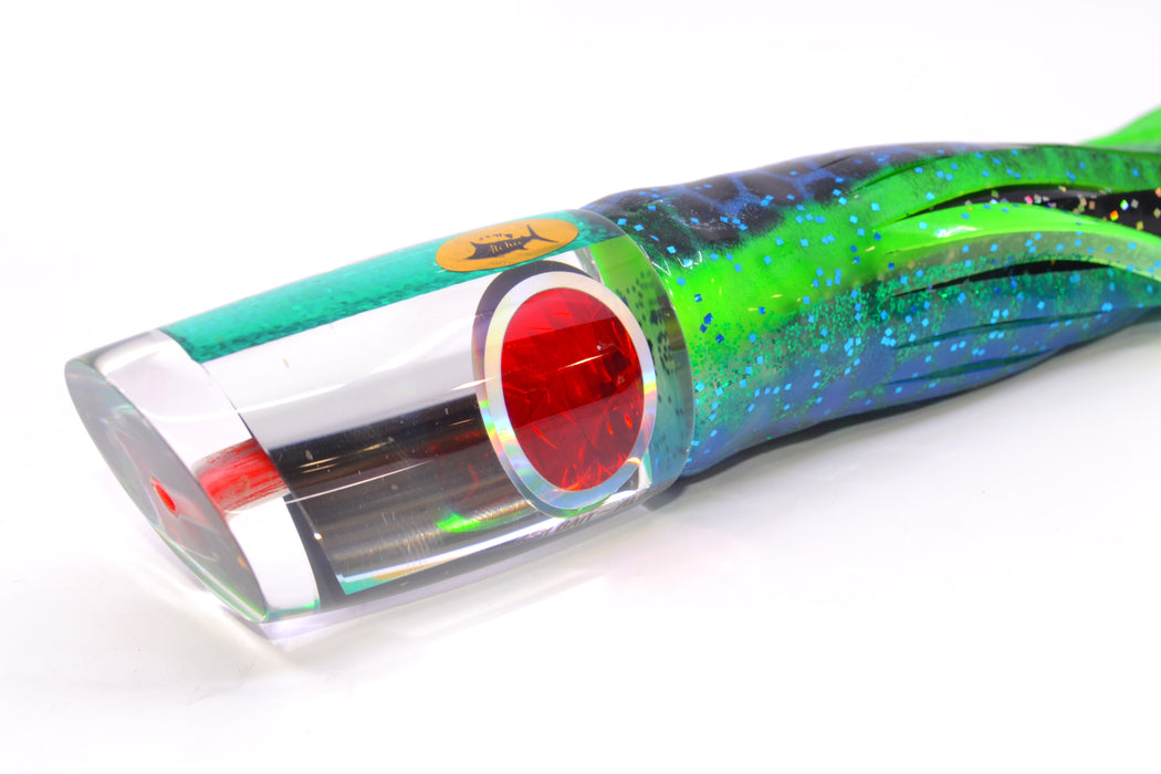 Aloha Lures Clear Mirrored Green Back Infant Smash Bait 10" 8oz Skirted Black Dots