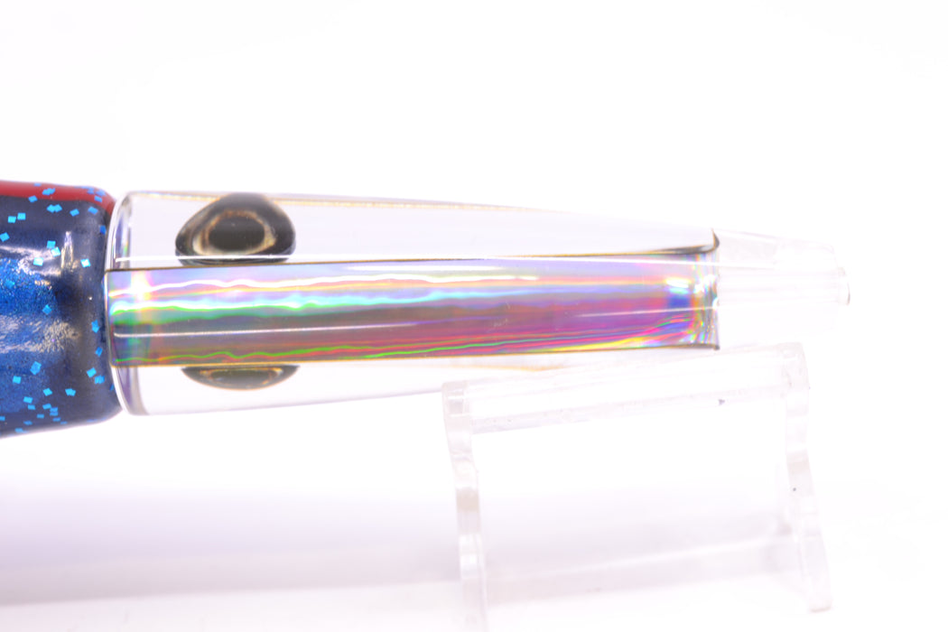 Moyes Lures Clear Mirrored Taxi Eyes Ono Rocket 9" 8oz Skirted Black & Blue Bars-Purple GZE