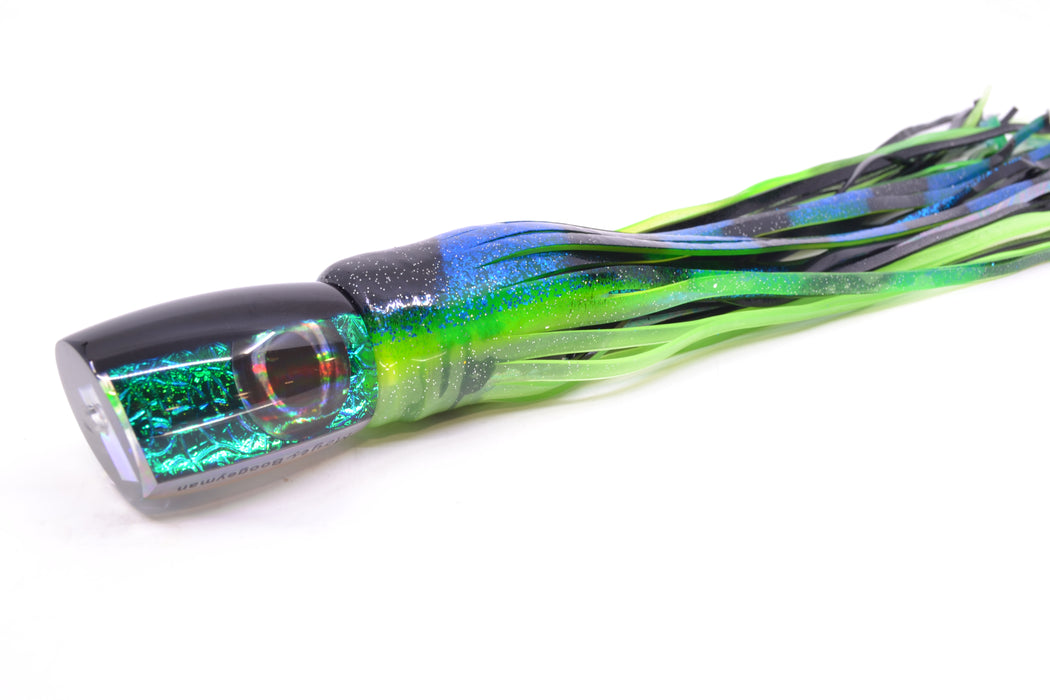 Moyes Lures Blue-Green Oil Slick Black Back Taxi Eyes Boogeyman 12" 7oz Skirted