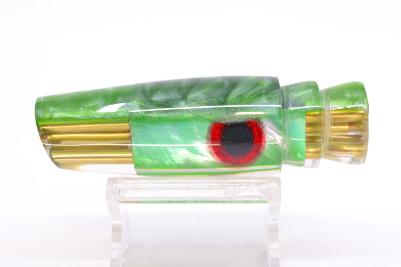 Big Reidee Lures Green MOP Green Back Black-Red Eyes 4-Hole Cut Face 9" 4.4oz