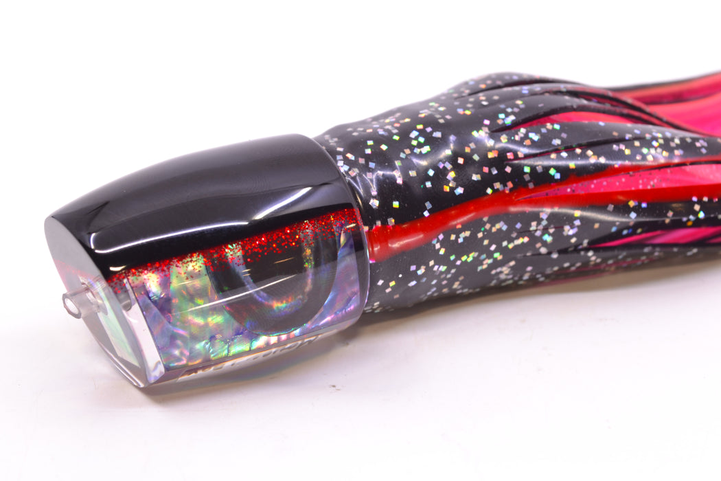 Moyes Lures Rainbow MOP Black-Red Back Taxi Eyes Medium J-Boy 12" 7oz Skirted Black