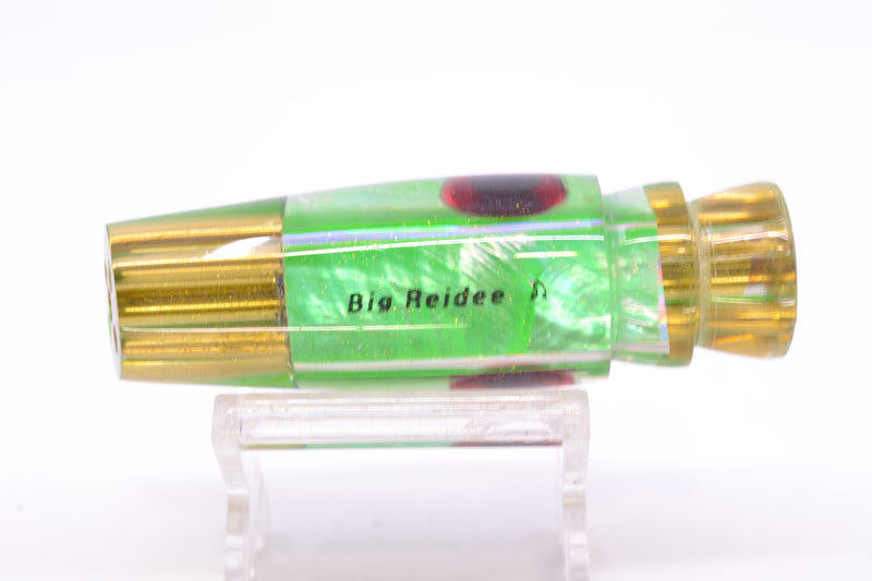 Big Reidee Lures Green MOP Green Back Black-Red Eyes 4-Hole Cut Face 9" 4.4oz