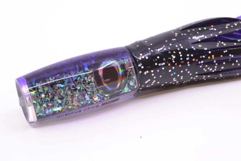 Moyes Lures S&P MOP Purple Back Taxi Eyes Small Shotgun 9" 4oz Skirted Black/Purple