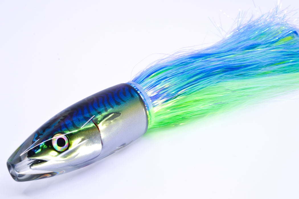 JB Signature Lures Green-Blue Mackerel Medium Barrel Bomb 9" 5.5oz Flashabou
