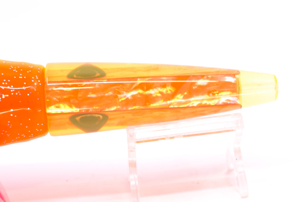 Moyes Lures Orange Awabi Taxi Eyes Ono Rocket 9" 8oz Skirted Orange-White/Pink GZE