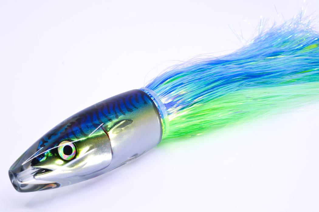 JB Signature Lures Green-Blue Mackerel Medium Barrel Bomb 9" 5.5oz Flashabou