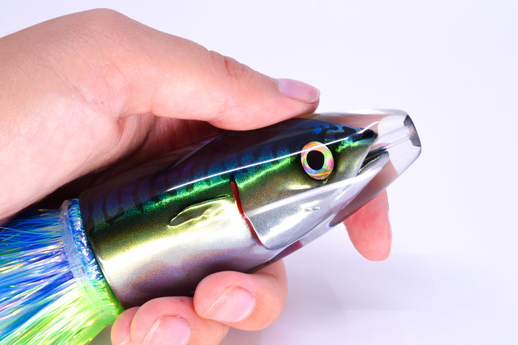 JB Signature Lures Green-Blue Mackerel Medium Barrel Bomb 9" 5.5oz Flashabou