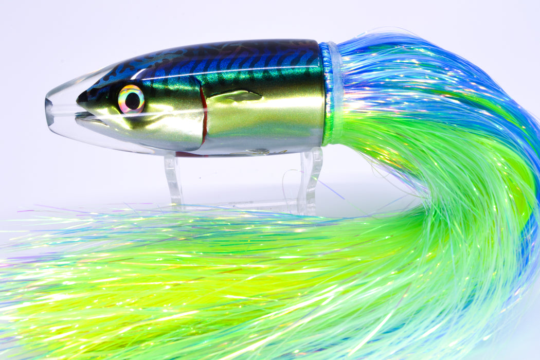 JB Signature Lures Green-Blue Mackerel Medium Barrel Bomb 9" 5.5oz Flashabou