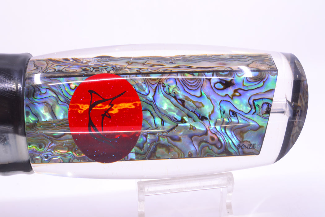 Bonze Lures Paua Shell Red Eyes Bankwalker Teaser 16" 26oz Skirted Black Skipjack