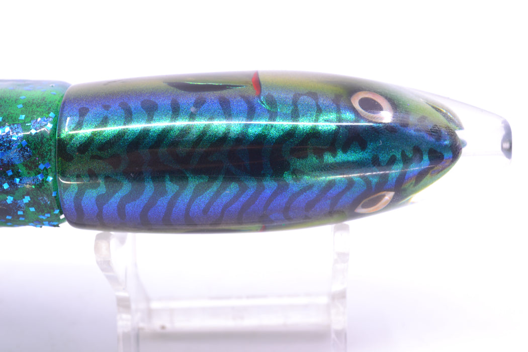 JB Signature Lures Green-Blue Mackerel Medium Barrel Bomb 9" 5.5oz Skirted GZE