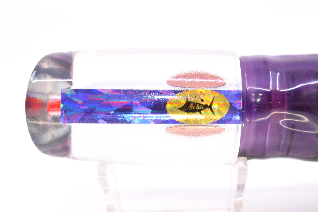 Aloha Lures Clear Mirrored Purple Back Infant Smash Bait 10" 8oz Skirted Purple Skipjack