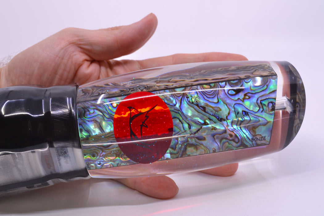Bonze Lures Paua Shell Red Eyes Bankwalker Teaser 16" 26oz Skirted Black Skipjack