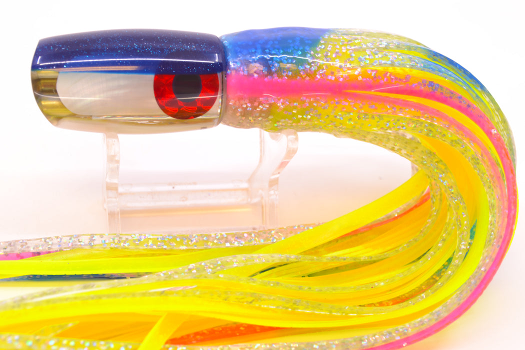 Coggin Lures White MOP Blue Back 4-Hole Hualalai Tado Scoop 7" 3oz Skirted Holo-Blue Bars