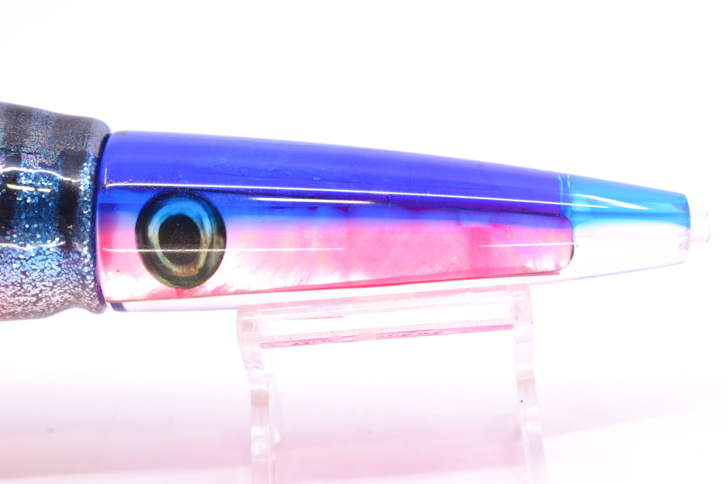 Moyes Lures Pink MOP Blue Back Taxi Eyes Ono Rocket 9" 8oz Skirted Blue Aurora GZE