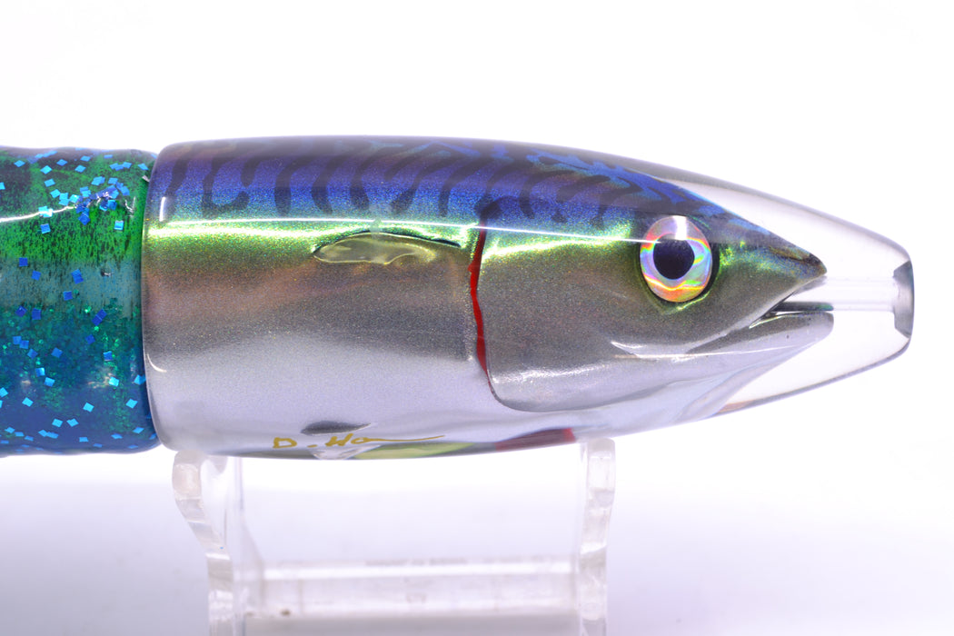 JB Signature Lures Green-Blue Mackerel Medium Barrel Bomb 9" 5.5oz Skirted GZE