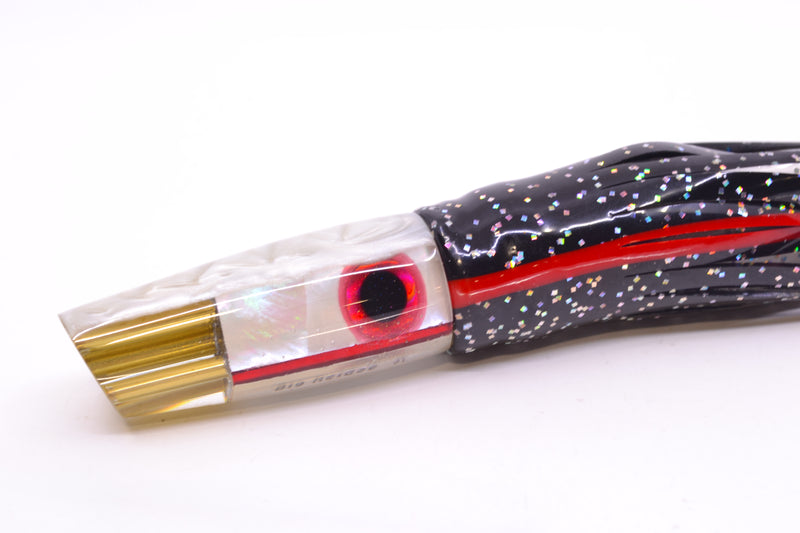 Big Reidee Lures White MOP White Back 4-Hole Cut Face 9" 5.4oz Skirted Black/White