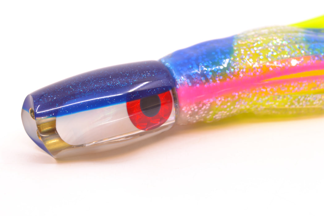 Coggin Lures White MOP Blue Back 4-Hole Hualalai Tado Scoop 7" 3oz Skirted Holo-Blue Bars