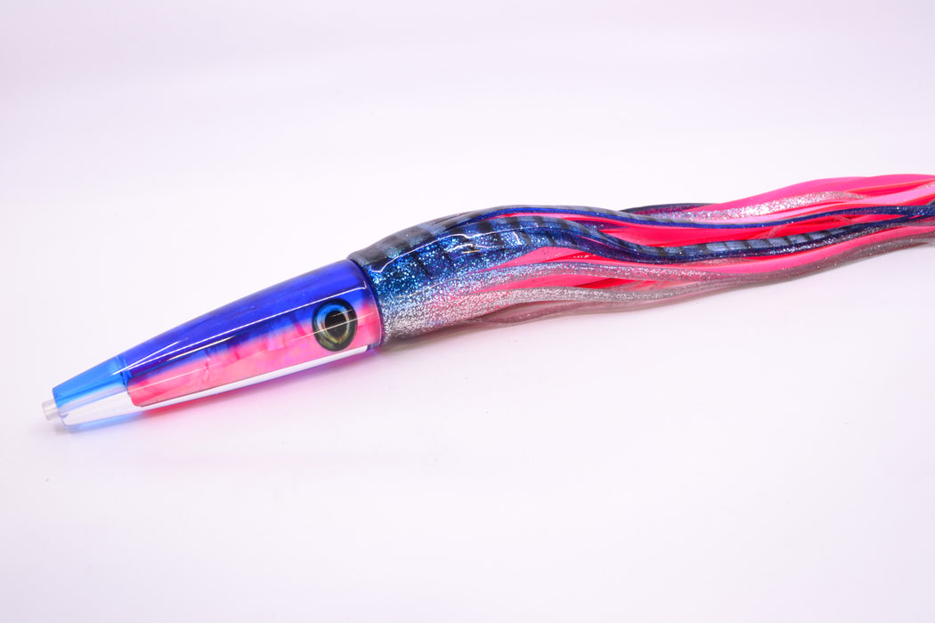 Moyes Lures Pink MOP Blue Back Taxi Eyes Ono Rocket 9" 8oz Skirted Blue Aurora GZE