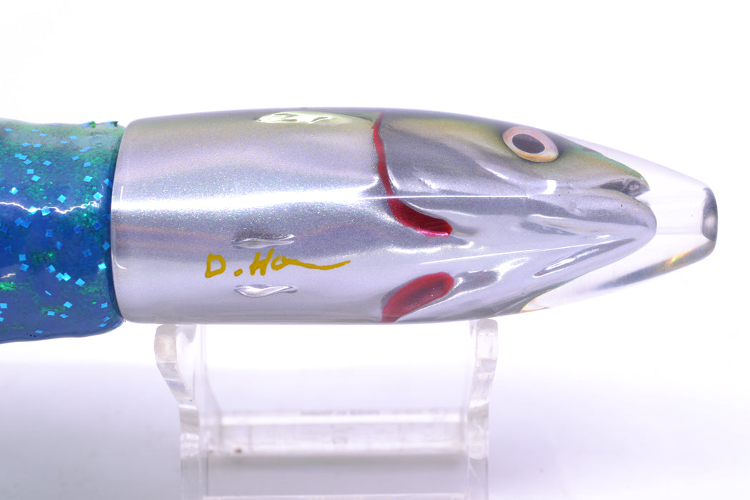 JB Signature Lures Green-Blue Mackerel Medium Barrel Bomb 9" 5.5oz Skirted GZE