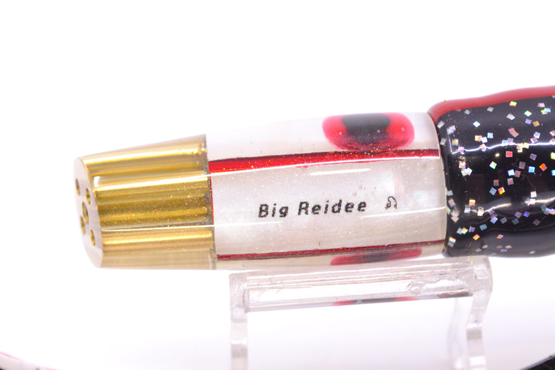 Big Reidee Lures White MOP White Back 4-Hole Cut Face 9" 5.4oz Skirted Black/White